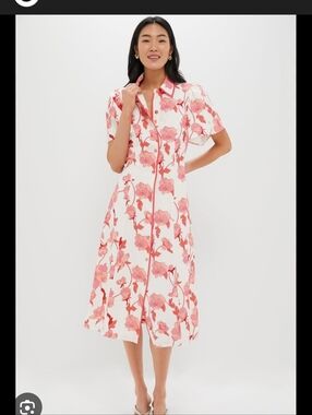 HYACINTH HOUSE Coral Multi Floral Peppa Midi Dress Size M